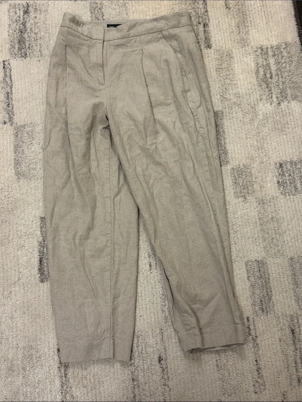 Zara Neutral Beige Linen Pants